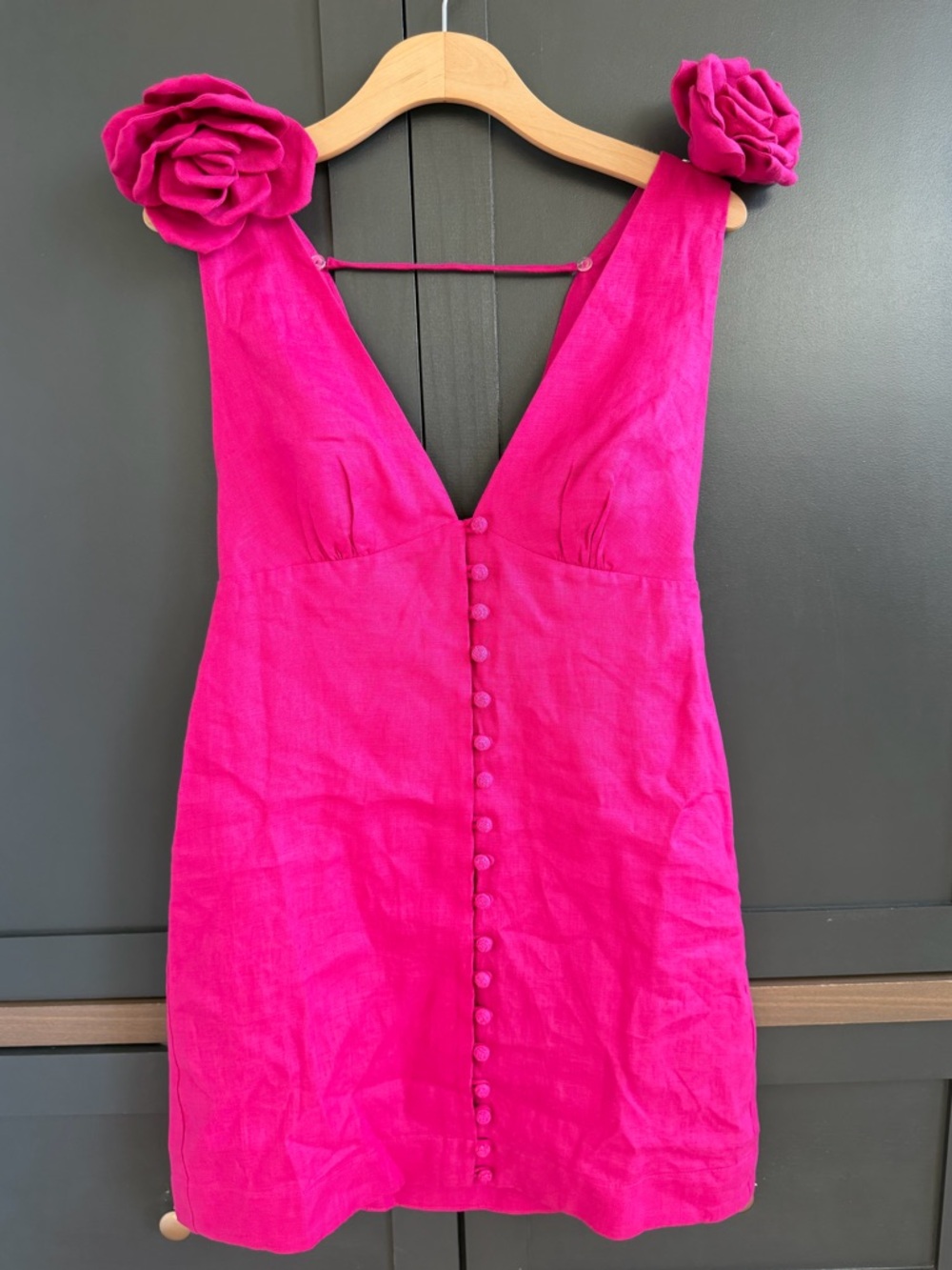 FARM Rio Hot Pink Floral-Shoulder Linen Dress - Picture 5 of 14